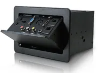PROCAST cable TSL-20 - Врезной откидной модуль для комплексного подключения AV устройств к мультимедийной системе с рабочего места, VGA, HDMI, CVBS, miniJack 3,5mm, 2RCA, XLR, 2xRJ45, 220V. Черный анодированный алюминий