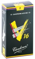 Alto saxophone reeds Vandoren V16 SR702 - V16 unfiled alto saxophone reed with medium-thick heart with strength 2. Price per pack of 10 pieces
