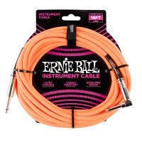 Ernie Ball 6084 кабель инструментальный, оплетёный, 5,49 м, прямой/угловой джеки, оранжевый неон