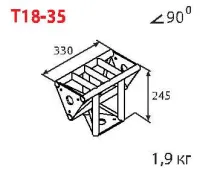 ИМЛАЙТ T18-35 Стыковочный узел для 3-х ферм под 90 градусов, d28х2 \ d16х2мм. Крепежный размер 100мм, М8.