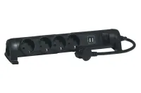 Удлинитель [694616] Legrand [Комфорт и безопасность] Блок 4 розетки 2К+З,  USB - зарядка 2,4А- с кабелем длиной 1,5 м - черный