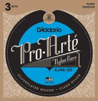 EJ46-3D Pro-Arte Nylon Струны для классической гитары, сильное натяжение, 3 комплекта, D'Addario