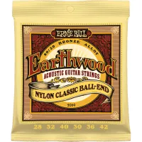 ERNIE BALL 2069 Earthwood Folk Nylon, Clear and Gold Ball End, 80/20 Bronze Acoustic Guitar Strings - 28-42 Gauge