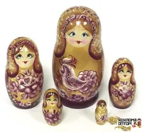 LHM10160 Матрешка "Золотой петушок" 5 кукольная, Хохлома