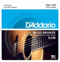 D"ADDARIO EJ36 BRONZE 12-STRING ACOUSTIC GUITAR STRINGS, LIGHT, 10-47 струны для 12-струнной акустической гитары, сталь/бронза