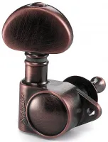 SCHALLER M6VCL Vintage (арт. 10110820) - колки для электрогитары , серия M6 Vintage, 6-слева, винтажные металлические лепестки крутилок, отделка - состаренная медь, соотношение 1:16, диаметр отверстия 9,8 мм, ручной полировки.  (Старый артикул: 5648)