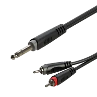 ROXTONE RAYC110/3 Аудиокабель , D:4x8mm., 2x1x0,14mm2, Экр.:90%, (6,3mm Stereo Jack - 2 x RCA), 1м., Вес: 0,152кг, поставляется по 60шт. в коробке: 46х32х23см