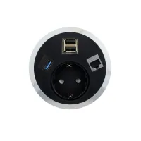 ABL 2F200121- Встраиваемая розетка серии Port El с 2xUSB-A, 1xUSB-A 3.0 и 1xRJ45 Cat6A, черная