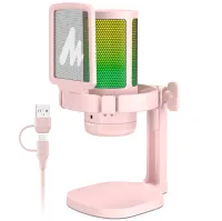 Maono DGM20 (pink), конденсаторный USB микрофон, 24bit/48kHz, RGB подсветка,поп-фильтр