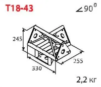 ИМЛАЙТ T18-43 Стыковочный узел для 4-х ферм под 90 градусов, d28х2 \ d16х2мм. Крепежный размер 100мм, М8.