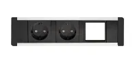 ABL 2F80F2A1- Встраиваемая розеточная станция серии Level тип E (Level-E) с 2 розетками и 1 слотом для IMP, черная с серебристым