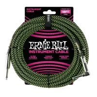 Ernie Ball 6082 кабель инструментальный, оплетёный, 5,49 м, прямой/угловой джеки, чёрно-зелёный