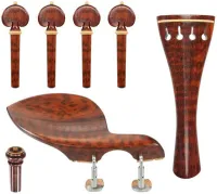 Violin accessory set Acura Meister Ultimo VS-NSGRT122 - Ultimo grade 3/4-4/4 violin accessory set of snakewood with boxwood trim. Heart pegs, tailpiece of round design, Guarneri chin rest with English mount and inSight end pin.