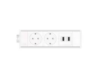 ABL 2M21F2F3- Розеточная станция серии Link с 2 розетками и 2xUSB-A, белая с серебристым (2M210208)