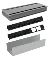 ABL K46MAX/2 (S)- Комплект розеточной станции серии Conference MAX с лючком, 9 розеток, 1xUSB-A, 1xUSB-C и 2 слота для IMP, серый