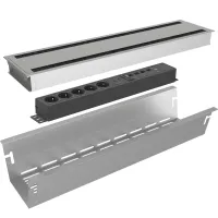 Kondator 935-K46D- Розеточная станция серии Axessline с лючком, розеточный блок 935-T5UD (5 розеток, 2xUSB-питание, 1xHDMI, 4xRJ45, 2xUSB), серебристая