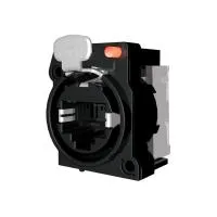 Seetronic SE8FAH-C6-LED- Панельный разъем etherCON RJ45 (розетка) с фланцем типа D на горизонтальную печатную плату, под пайку, со светодиодами
