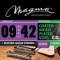 Electric guitar string set Magma GE110ED - Electric guitar strings with bright rich timbre and improved flexibility, Extra Light tension, thickness .009-.042 inch. Round nickel-plated wound octagonal core with special coating.