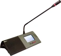 Shure dc 6990 p. настольный микрофонный пульт со следующими особенностями:- 3.5 "" жк сенсорный экран - встроенный громкоговоритель  - панельный разъем xlr для подключения микрофона на гибкой шее серии gm - считыватель чип-карт - два селектора каналов  -