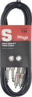 STAGG STC3PCM - сдвоенный аудио шнур 2xJack 1/4" - 2xRCA, металлические разборные разъемы, длина 3 метра, черного цвета.