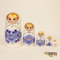 LHM10123 Матрешка "Гжель белая" 5 кукольная, Хохлома
