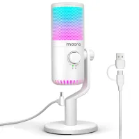 Maono DM30RGB (white), конденсаторный USB микрофон, 24bit/48kHz, ПО Maono Link, RGB подсветка