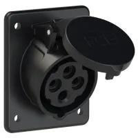PCE Розетка встраиваемая наклонная 16А/400V/3P+E/IP44, черная, фланец 80x97 414-6f8x