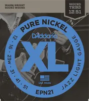 EPN21 XL Pure Nickel Комплект струн для электрогитары, никель, Jazz Light, 12-51, D'Addario