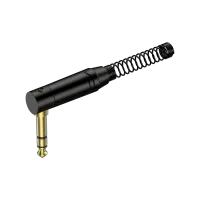 ROXTONE RJ3RPP-BG Разъем, 6,3mm Stereo Male Jack(угловой) с пружиной. цвет: черный, покрытие контактов: Золото. Максимальные размер кабеля: 7мм с пружиной, 8,5мм без пружины. 1шт в блистере, 20шт в коробке, 400 шт в мастер упаковке размером: 46х36х30см