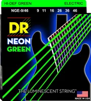 DR NGE-9/46 - струны для электрогитары, Калибр: 9-46, Серия: HI-DEF NEON™, Обмотка: посеребрёная/никелированая сталь, Покрытие: люминесцентное