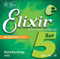 Elixir 14202 NanoWeb-струны для 5-струнной бас-гитары Light 45-130