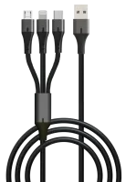 00-00028388 Кабель GP21-3-1.2M USB (m)-Type-C/Lightning/microUSB (m) 1.2м черный, GoPower