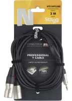 STAGG NYC3/MPS2XMR - профессиональный аудио шнур, мини стерео Jack 1/8"- 2 XLR male, разъемы REAN , длина 3 метра, черного цвета