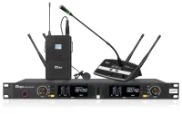 Qtex QAS NX960LmixG- Двухканальная UHF радиосистема true-diversity с рэковым приемником, петличным и настольным микрофонами, 520–560 МГц, 200 каналов 