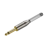 ROXTONE RJ2PP-NG Разъем  jack 1/4" моно с пружиной. Размер 118,4*14 Макс. диаметр кабеля: с пружиной 7мм, без пружины 8,5мм., Цвет: серебро, контакты: золото.