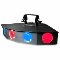 American DJ Monster Quad Светодиодный эффект трилистника с 4 объективами, 25 светодиодов RGBWA мощностью 1 Вт (5 красных, 5 зеленых, 5 синих, 5 белых и 5 янтарных) (рассчитанных примерно на 50 000 часов работы), Угол луча: 93˚, Автономный режим и конфигур