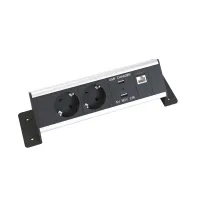 Kondator 935-I2CD- Настольная врезная розеточная станция серии Axessline с 2 розетками, 1хRJ45 и 2xUSB, серебристо-черная