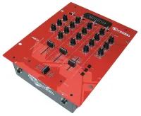 VOLTA DJM-23 DJ-микшерный пульт. 3 лин./фоно входа + микрофонный вход, толковер,  трёхполосные эквалайзеры на каждом канале, выходы - мастер и "запись". Цвет - красный.