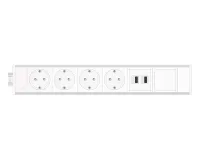 ABL 2M21F4F4- Розеточная станция серии Link с 4 розетками, 2xUSB-A и 1 слотом для IMP, белая с серебристым (2M210409)