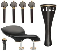 Violin accessory set Acura Meister Ultimo VS-NSGRT522 - Ultimo grade 3/4-4/4 violin accessory set of ebony with boxwood trim. Heart pegs, tailpiece of round design, Guarneri chin rest with English mount and inSight end pin.