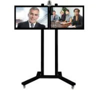 B-Tech BT8510/BB - Стойка-тележка для двух 32" ЖК-мониторов с полкой для камеры, цвет - черное основание/черные штанги
