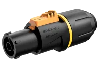 ROXTONE RAC3FWP yellow ring Разъем кабельный типа powercon, пыле и влаго защищенный(IP65), 3-х контактный, "female", черный с желтым кольцом