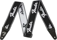 FENDER WEIGHLESS STRAP RUNNING LOGO B/W гитарный ремень, полиэстер, черный/белый
