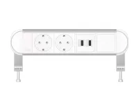 ABL 2A01F2F4- Настольная розеточная станция серии Chroma с 2 розетками, 2xUSB-A и 1 слотом для IMP, белая с серебристым (2A010221)