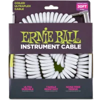 Ernie Ball 6045 кабель инструментальный, витой, прямой - угловой джеки, 9 метров, белый