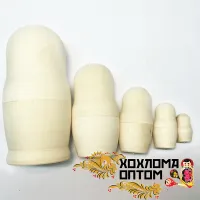 LHM90005 Матрешка без росписи 5 кукольная большая, Хохлома