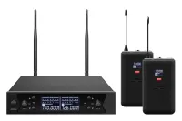 Микрофонная радиосистема [AX-7000L-] Axelvox [DWS7000HT (LT Bundle)] UHF 710-726 MHz, 2 x 32 канала, LCD дисплей, 2х ИК порт, 2x поясных передатчика, 2x головной микрофон, 2x петличный микрофон