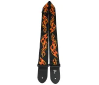 Perri's TWS-6545 - Ремень для гитары, Серия JACQUARD, Материал: жаккард, с кожаными концами, Рисунок: языки пламени, Цвет: чёрный, Ширина ремня: 5 см,