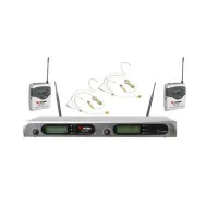 VOLTA US-102H (образец не для продажи 600-636MHZ) Микрофонная 100-канальная радиосистема с 2 головными и петличными конденсаторными микрофонами UHF диапазона (600-636 мГц) . PLL-synthes, LCD-дисплей, True Diversity, 1 U 19" рэк, алюминиевый кейс.