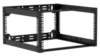 Caymon OPR506A/B Стойка телекоммуникационная с открытой рамой 19". Материал сталь.  Открытая конструкция. Монтажная высота 6U. Габаритные размеры, мм (Ш x В (без резиновых ножек) x Г): 520 x 291 x 500-700.  Масса 7,5 кг. Цвет черный (RAL9004)